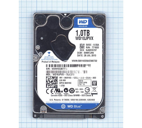 Жесткий диск WD Blue 2.5 1TB, SATA II, WD10JPVX