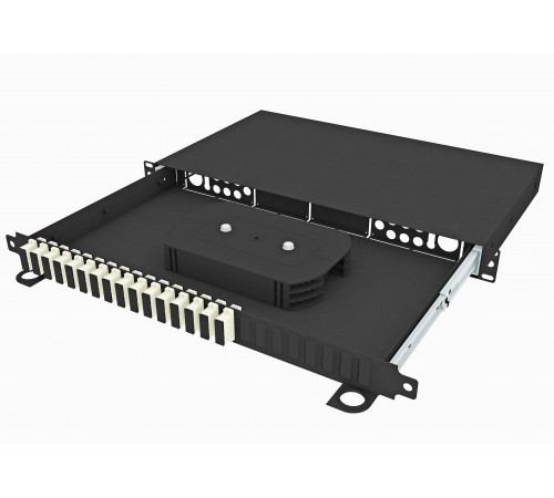 Кросс оптический стоечный выдвижной 19", 32 SC/UPC адаптеров, многомодовый, 1U, черный, укомплектованный, TopLAN