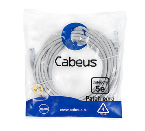 Cabeus PC-UTP-RJ45-Cat.5e-20m-LSZH Патч-корд U/UTP, категория 5е, 2xRJ45/8p8c, неэкранированный, серый, LSZH, 20м