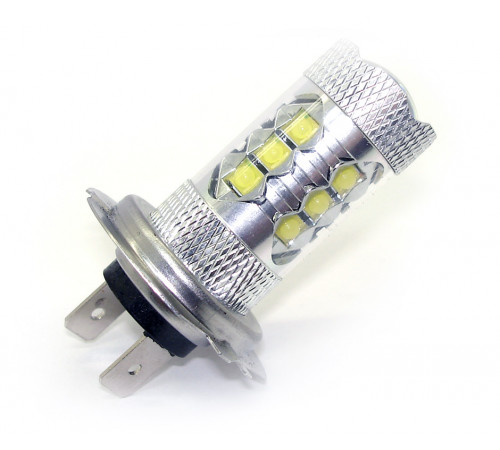 Светодиодная автолампа H7 - Cree 16Led + Линза white (1шт.) 80W