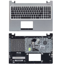 Клавиатура для ноутбука Asus K56, K56C, K56CB, K56CM, K56CA черная, верхняя панель в сборе (серебряная)