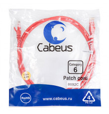 Cabeus PC-UTP-RJ45-Cat.6-1.5m-RD Патч-корд U/UTP, категория 6, 2xRJ45/8p8c, неэкранированный, красный, PVC, 1.5м