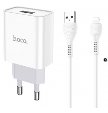 Блок питания (сетевой адаптер) HOCO C81A Asombroso single 1xUSB с кабелем USB-Lightning, 2.1A, 10W