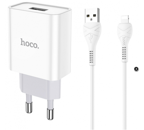Блок питания (сетевой адаптер) HOCO C81A Asombroso single 1xUSB с кабелем USB-Lightning, 2.1A, 10W Блок питания (сетевой адаптер) HOCO C81A Asombroso single 1xUSB с кабелем USB-Lightning, 2.1A, 10W