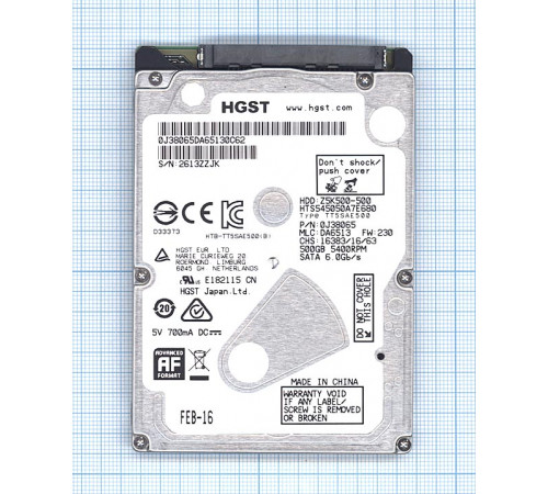 Жесткий диск HDD 2,5 500GB HGST Z5K500-500 HTS545050A7E680