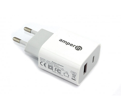 Блок питания (сетевой адаптер) Amperin Quick Charge 2-Port QC 3.0 USB+Type-C USB 18W (YDS-TC018-011)