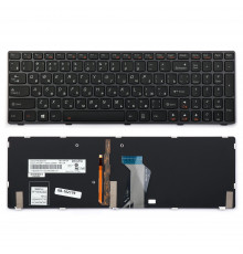 Клавиатура для ноутбука Lenovo Y580, Y580A, Y580M, Y580N, Y580P Series.Плоский Enter. Черная, с рамкой. С подсветкой. PN: 25-207343.