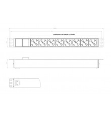 SHE19-8SH-S-IEC Блок розеток 19", 250В, 1U, 16А, 8 розеток Schuko, с выключателем, алюминиевый корпус, разъем IEC 60 Hyperline