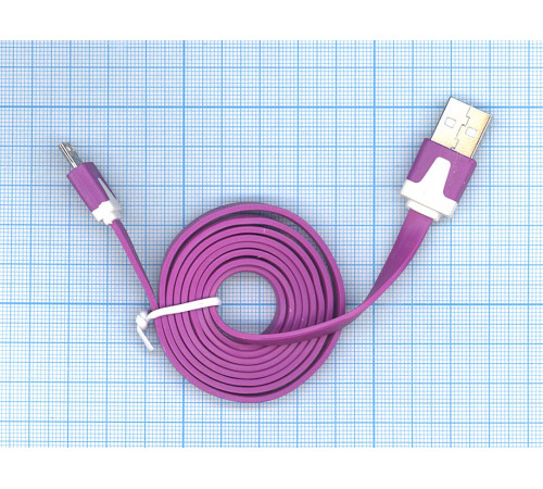 Плоский кабель Color USB-microUSB 1.0m USB-2.0 Purple (Фиолетовый)