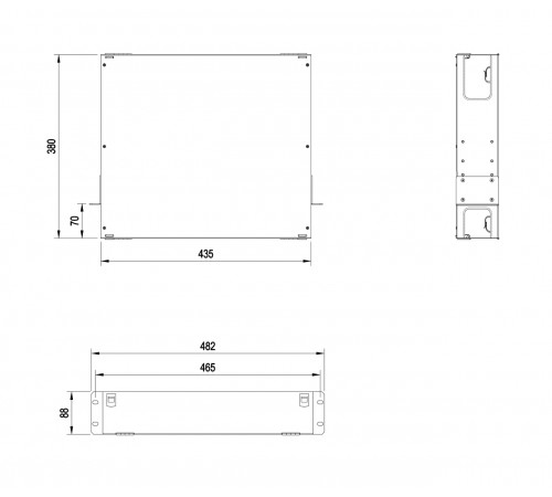 FO-19BX-2U-F0-6xSLT-W120H32-EMP Патч-панель 19” универсальная, пустой корпус, 2U, фиксированная рама горизонтальная, 6 слотов (3х2), вмещает 6 FPM пан