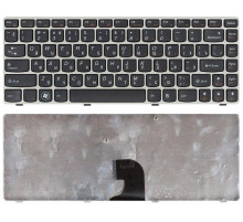 Клавиатура для ноутбука Lenovo IdeaPad Z360 черная с серебристой рамкой