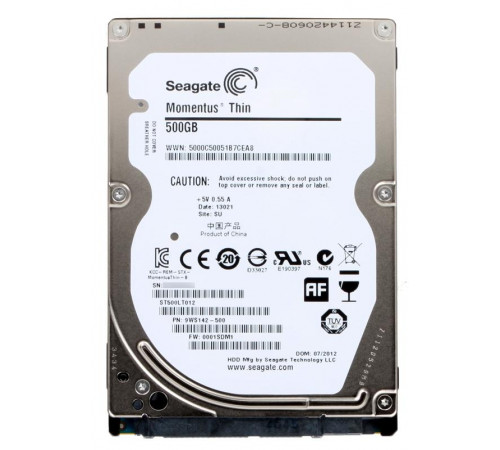 Жесткий диск HDD, 2.5", 500 Гб, SATA II, Seagate, Momentus Thin, 16 Мб, 5400 rpm, ST500LT012