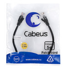 Cabeus PC-UTP-RJ45-Cat.5e-0.3m-BK-LSZH Патч-корд U/UTP, категория 5е, 2xRJ45/8p8c, неэкранированный, черный, LSZH, 0.3м