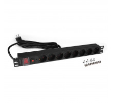 Блок розеток 19" 8 шт. Schuko, 16A 250V, с предохранителем, шнур питания 3.0 м TopLAN TOP-PDU19-16A8P-3.0