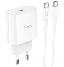 Блок питания (сетевой адаптер) HOCO C94A Metro 1xUSB-C с кабелем Type-C-Type-C, 3.0A, 20W, белый