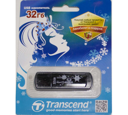 USB флеш-диск 32Гб TRANSCEND Jetflash 350, TS32GJF350, черный+снежинки