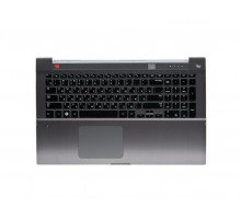 Клавиатура для ноутбука Samsung NP700Z7C черная, верхняя панель в сборе (серая)