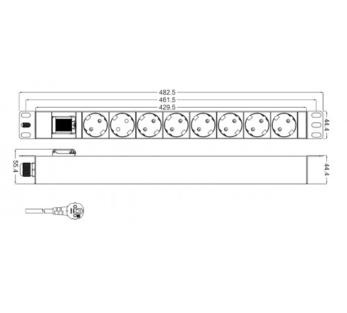 SHT19-8SH-S-2.5EU Блок розеток 19", 250В, 1U, 16А, 8 розеток Schuko, с выключателем, кабель питания 2.5 м с вилкой Sch Hyperline