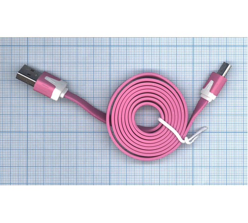 Плоский кабель Color USB-microUSB 1.0m USB-2.0 Pink (Розовый)