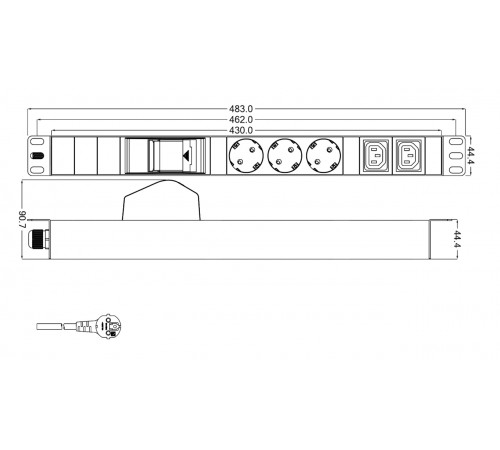 SHT19-3SH-2IEC-B-2.5EU Блок розеток для 19" шкафов, с автоматическим выключателем Hyperline