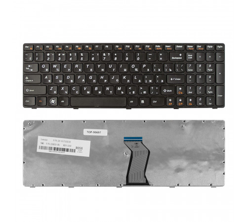 Клавиатура для ноутбука Lenovo IdeaPad G570, G770, Z560 Series. Плоский Enter. Черная, с черной рамкой. PN: MP-10A33SU-6864.