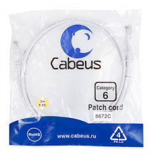 Cabeus PC-UTP-RJ45-Cat.6-2m-WH Патч-корд U/UTP, категория 6, 2xRJ45/8p8c, неэкранированный, белый, PVC, 2м