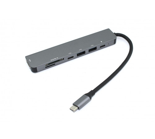 Адаптер Type C на HDMI, PD+, USB 3.0*2 + SD/TF для MacBook серебро