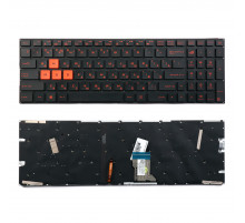 Клавиатура для ноутбука Asus FX502, FX502V, FX502VM, FX502VD, GL502, GL502V, GL502VM, GL502VS, GL502VT, GL502VY черная, кнопки оранжевые, с подсветкой
