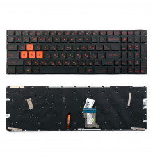 Клавиатура для ноутбука Asus FX502, FX502V, FX502VM, FX502VD, GL502, GL502V, GL502VM, GL502VS, GL502VT, GL502VY черная, кнопки оранжевые, с подсветкой