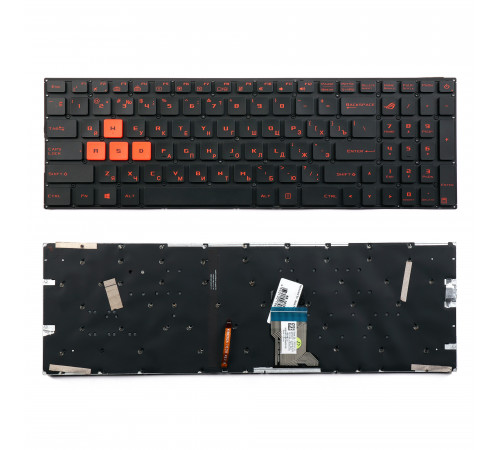 Клавиатура для ноутбука Asus FX502, FX502V, FX502VM, FX502VD, GL502, GL502V, GL502VM, GL502VS, GL502VT, GL502VY черная, кнопки оранжевые, с подсветкой