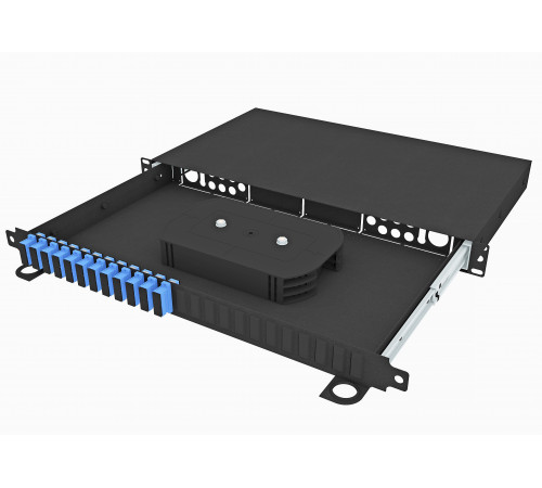 Кросс оптический стоечный выдвижной 19", 24 SC/UPC адаптеров, одномодовый, 1U, черный, укомплектованный, TopLAN