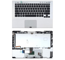Клавиатура для ноутбука Sony Vaio VPC-SB VPC-SD серебристая топ-панель  (for fingerprint reader)