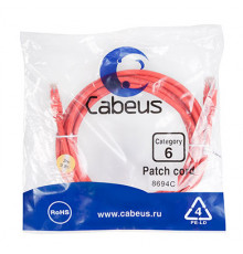 Cabeus PC-UTP-RJ45-Cat.6-3m-RD Патч-корд U/UTP, категория 6, 2xRJ45/8p8c, неэкранированный, красный, PVC, 3м