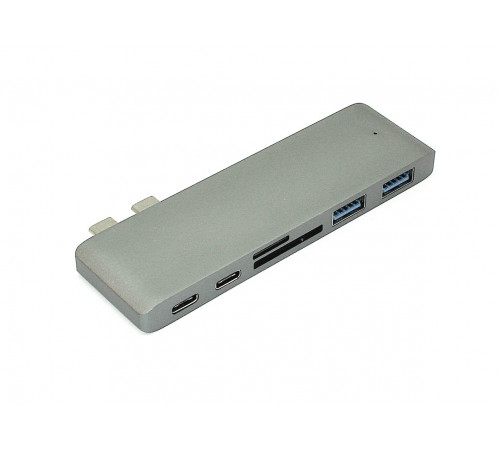 Адаптер сдвоенный Type C на USB 3.0*2 + Type C* 2 + SD/TF для MacBook серый