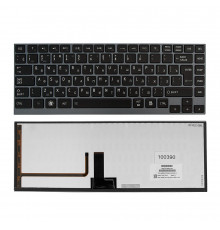 Клавиатура для ноутбука Toshiba Satellite M800, N860, U800 Series. Г-образный Enter. Черная, с серой рамкой. С подсветкой. PN: AEBU6700020-RU.