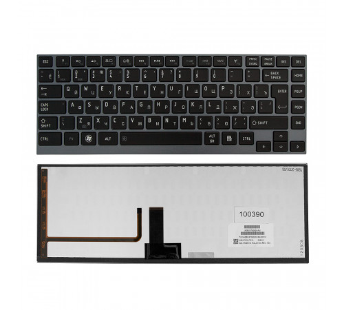 Клавиатура для ноутбука Toshiba Satellite M800, N860, U800 Series. Г-образный Enter. Черная, с серой рамкой. С подсветкой. PN: AEBU6700020-RU.