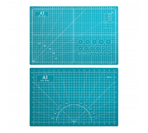 Коврик для макетирования и резки 45x30см A3 двусторонний с разметкой. ПВХ с самовосстанавливающимся покрытием. Цвет зеленый