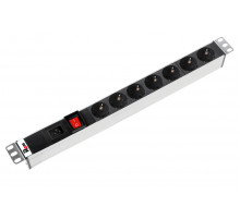 Блок розеток Rem-16 с выкл., 7 Shuko, вход IEC 60320 C20, 16A, алюм., 19" R-16-7S-V-440-Z