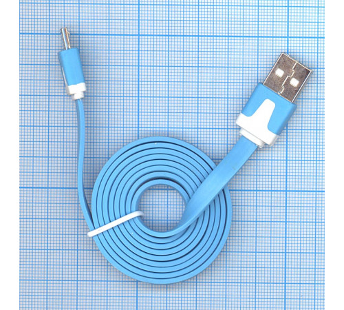 Плоский кабель Color USB-microUSB 1.0m USB-2.0 Blue (Голубой)