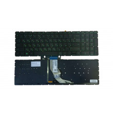 Клавиатура для ноутбука HP Pavilion 15-bs, 15-bw, 17-bs, 250 G6, 255 G6, 258 G6 черная, кнопки зеленые, с подсветкой