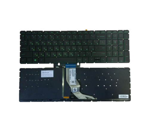 Клавиатура для ноутбука HP Pavilion 15-bs, 15-bw, 17-bs, 250 G6, 255 G6, 258 G6 черная, кнопки зеленые, с подсветкой