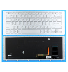 Клавиатура для ноутбука Sony Vaio SVF15N, SVF15N100C, SVF15N14CXB, SVF15N14CXS, SVF15N17SGB серебряная, с рамкой, с подсветкой