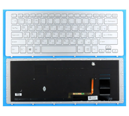 Клавиатура для ноутбука Sony Vaio SVF15N, SVF15N100C, SVF15N14CXB, SVF15N14CXS, SVF15N17SGB серебряная, с рамкой, с подсветкой