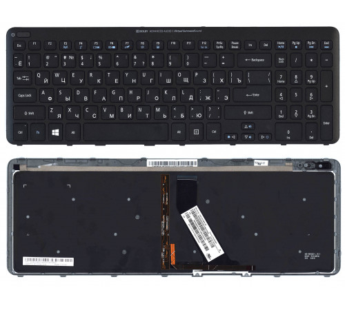 Клавиатура для ноутбука Acer Aspire V5 V5-531 M5-581T черная с рамкой и подсветкой