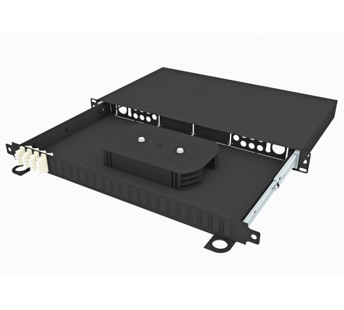 Кросс оптический стоечный выдвижной 19", 16 LC/UPC адаптеров, многомодовый, 1U, черный, укомплектованный, TopLAN