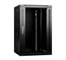 Cabeus SH-05F-18U60/35-R-BK Шкаф телекоммуникационный настенный разобранный 19" 18U 600x350x901mm (ШхГхВ) дверь стекло, цвет черный (RAL 9004)