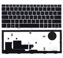 Клавиатура для ноутбука HP EliteBook Revolve 810 G1 черная с серой рамкой и подсветкой