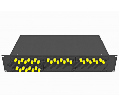 Кросс оптический стоечный 19", 32 ST/UPC адаптеров, многомодовый (50/125), 2U, черный, укомплектованный, TopLAN