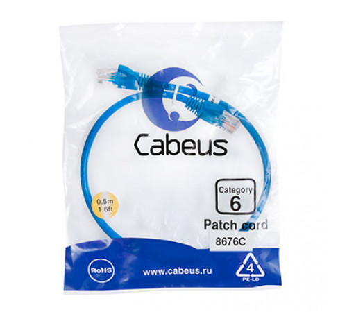 Cabeus PC-UTP-RJ45-Cat.6-0.5m-BL Патч-корд U/UTP, категория 6, 2xRJ45/8p8c, неэкранированный, синий, PVC, 0.5м