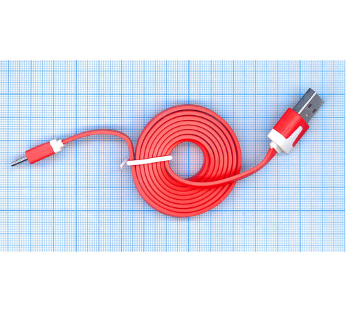 Плоский кабель Color USB-microUSB 1.0m USB-2.0 Red (Красный)